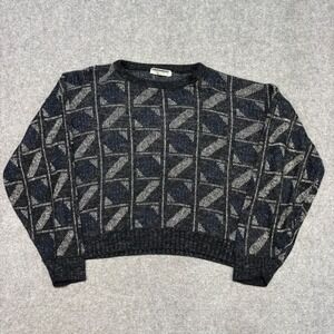 Eric Rhodes Vintage Geometric Knit Sweater Mens Large Grey Blue Made in USA